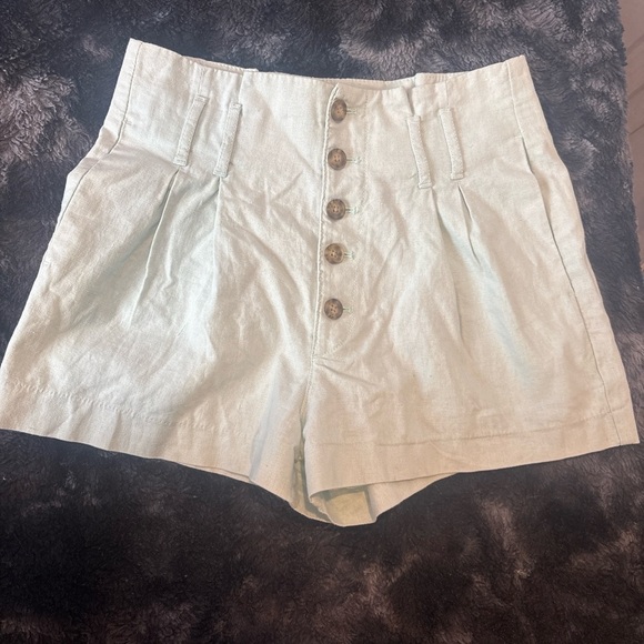 Abercrombie & Fitch Linen Blend High-Rise Button Shorts - Size S light blue - Picture 1 of 5
